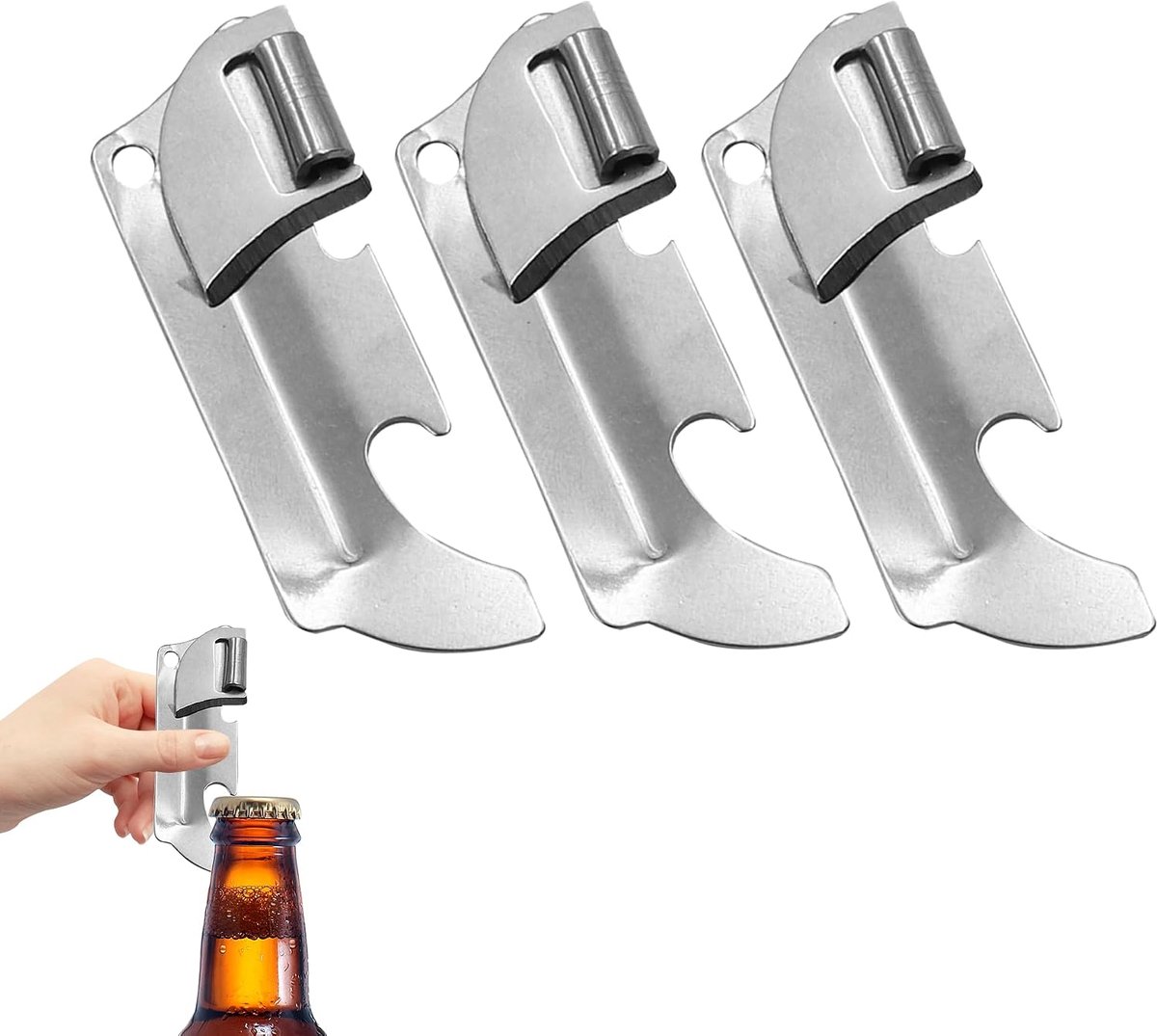Bobypet - Blikopener - Set van 3 RVS Militaire Blikopeners en Flesopeners - Opvouwbare en Compacte Camping Blikopener voor Outdoor en Reizen - Zilver