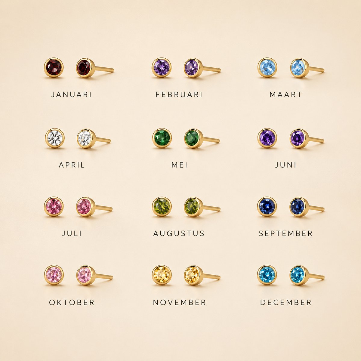 Maevi® Geboortesteen Oorbellen - Maand: Januari - Hoge Kwaliteit - Oorknopjes / Oorbel - Geboorte Steen / Birth Stone Earrings - Roestvrijstaal / RVS / Stainless Steel - Verkleurt Niet - Incl. Luxe Verpakking