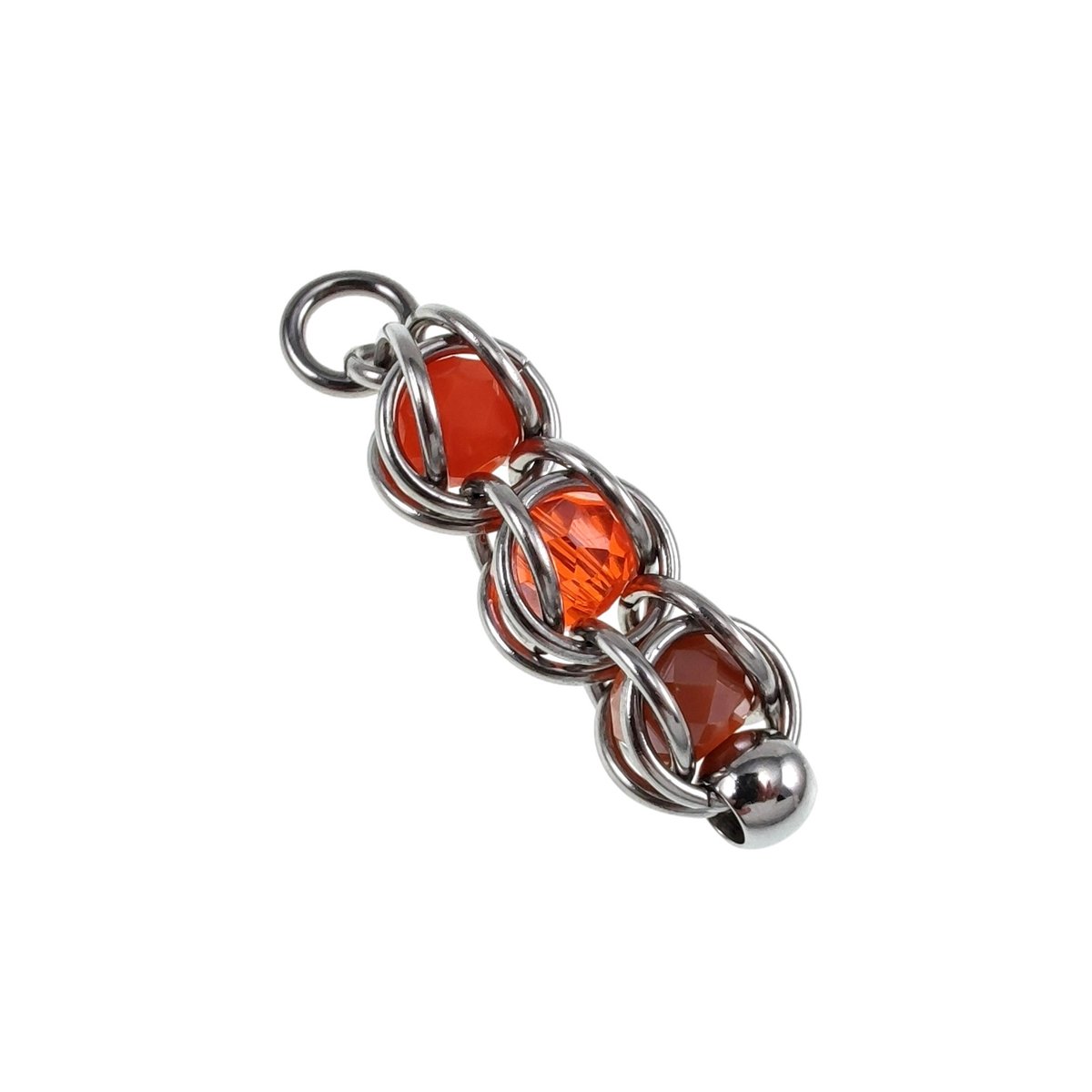 Schakelhanger met Drie Oranjetinten Kristallen, Lange Hanger, RVS, Dames - Handgemaakt door esde2