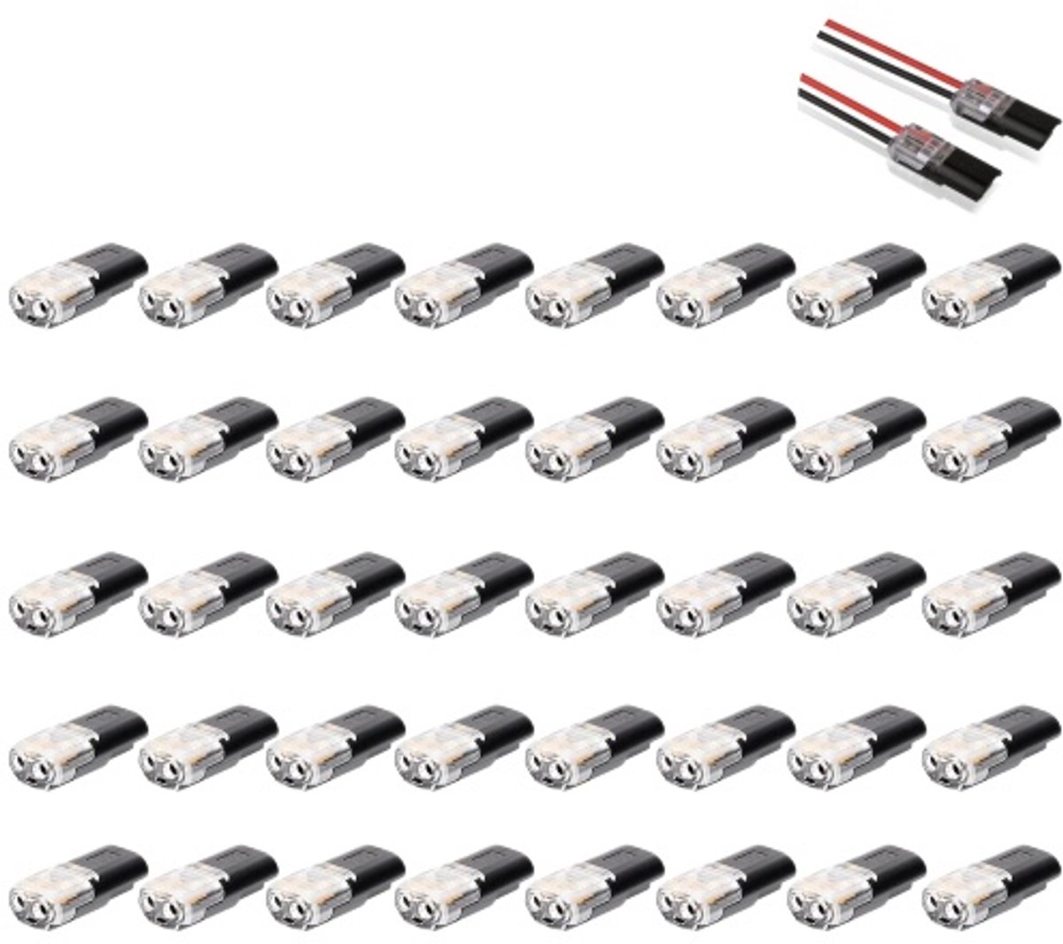 40 stuks - D2 -type klemmenblokken -vergrendelingsconnector D2 - 2-in-2-uit - vergrendelbaar insteekontwerp - geschikt voor LED strip bedrading - zwart
