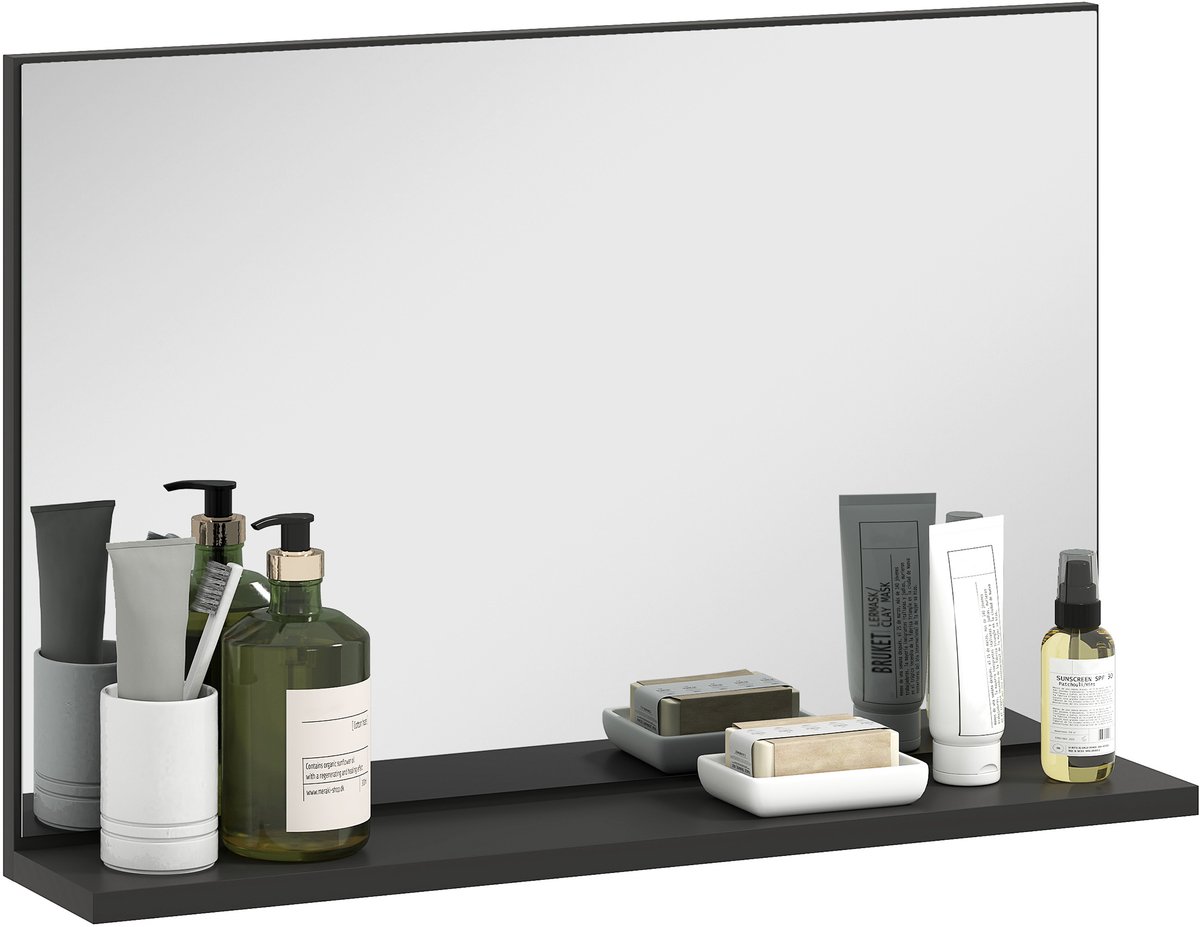 Badkamerspiegel met Plank Wandspiegel Modern Zwart 60x12x40 cm
