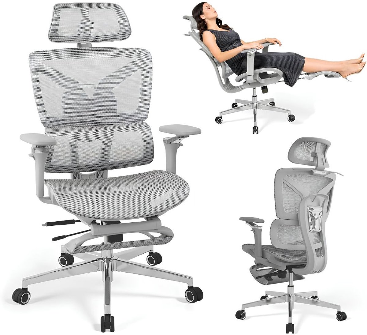 LNMsolutions® Bureaustoel - Ergonomische Bureaustoel - Office Gaming Chair - Grijs - 76cm x 76cm x 121cm
