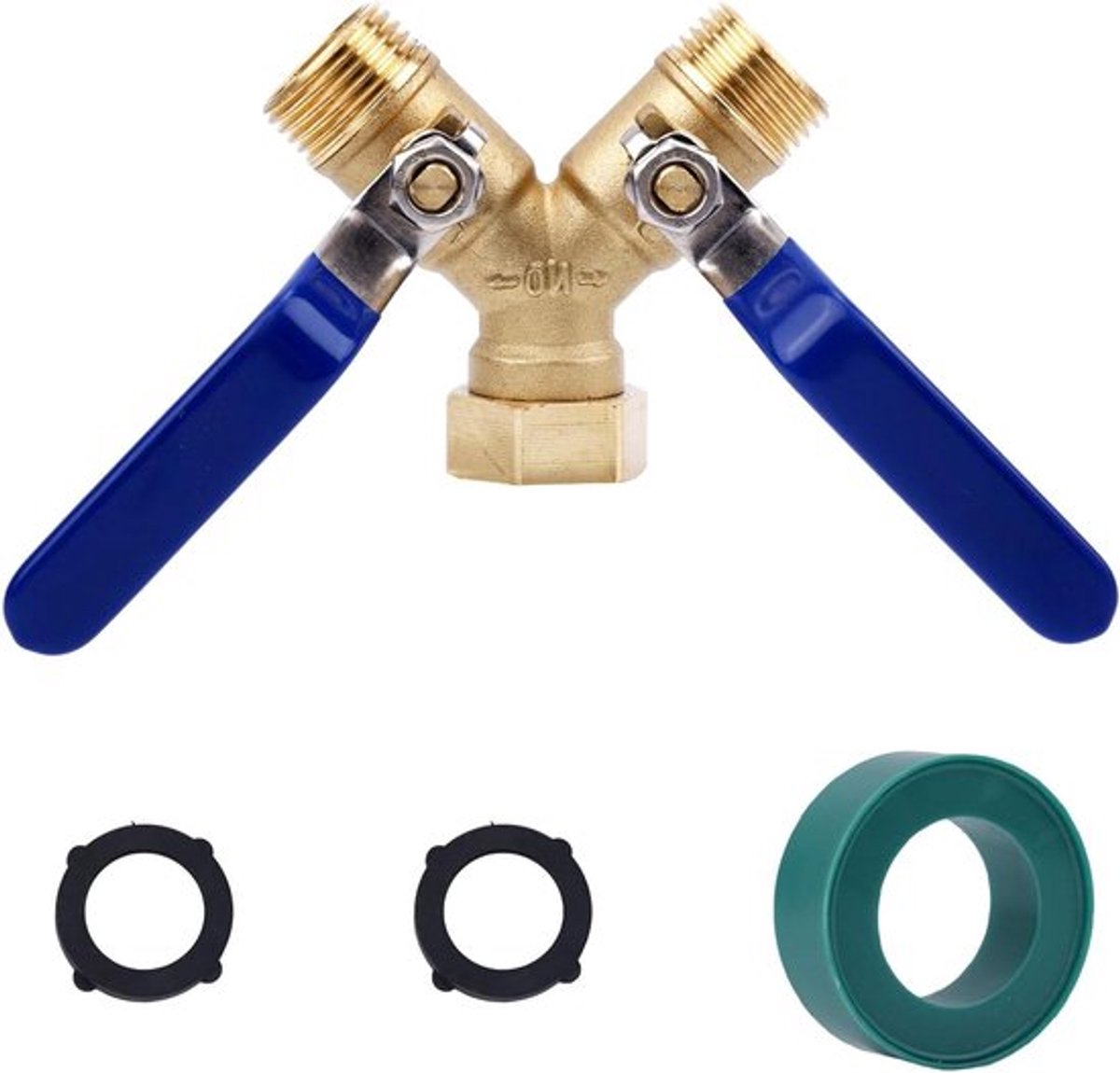 Messing Tuinkraanverdeler 2 Weg Zwaar met Y Klep en 3/4" GHT Schroefdraad