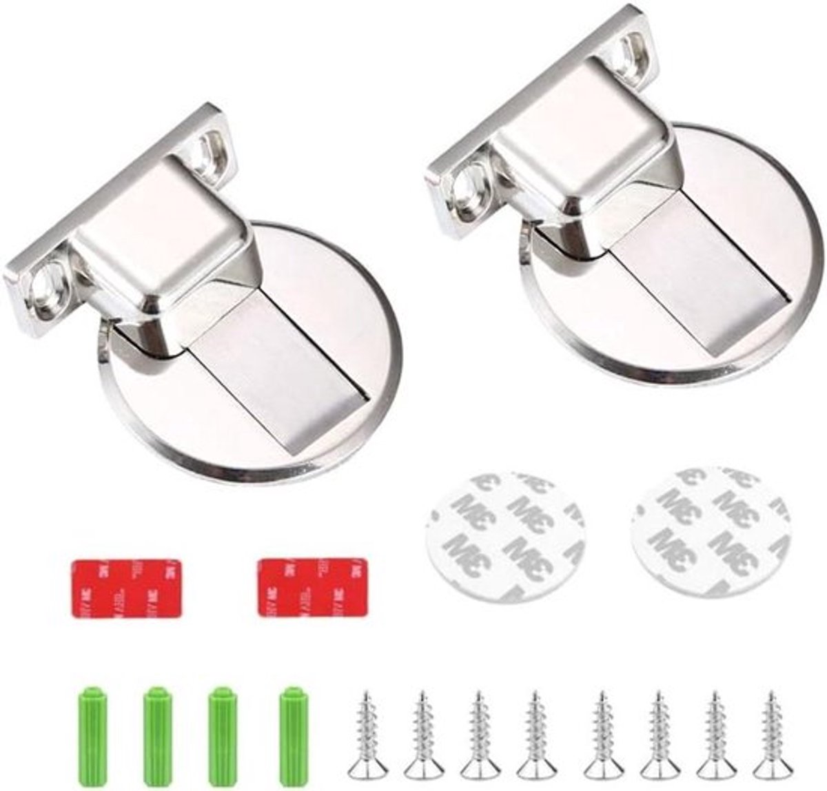 Deurstopper - Set van 2 - Magnetisch - Zelfklevend - Roestvrijstaal - Vloerstopper - Zilver - Thuis en op kantoor - Geschikt voor deur - Magneetreoormat