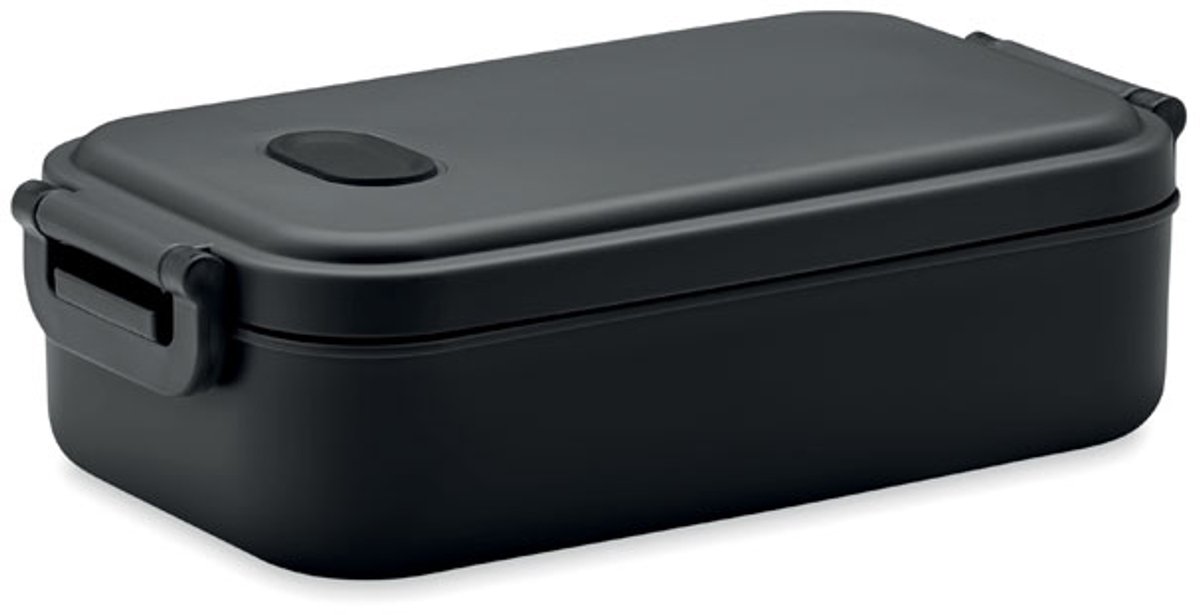 PP lunchbox met luchtdicht deksel, siliconen ventiel en twee zijgespen. Inhoud: 800 ml. Zwart