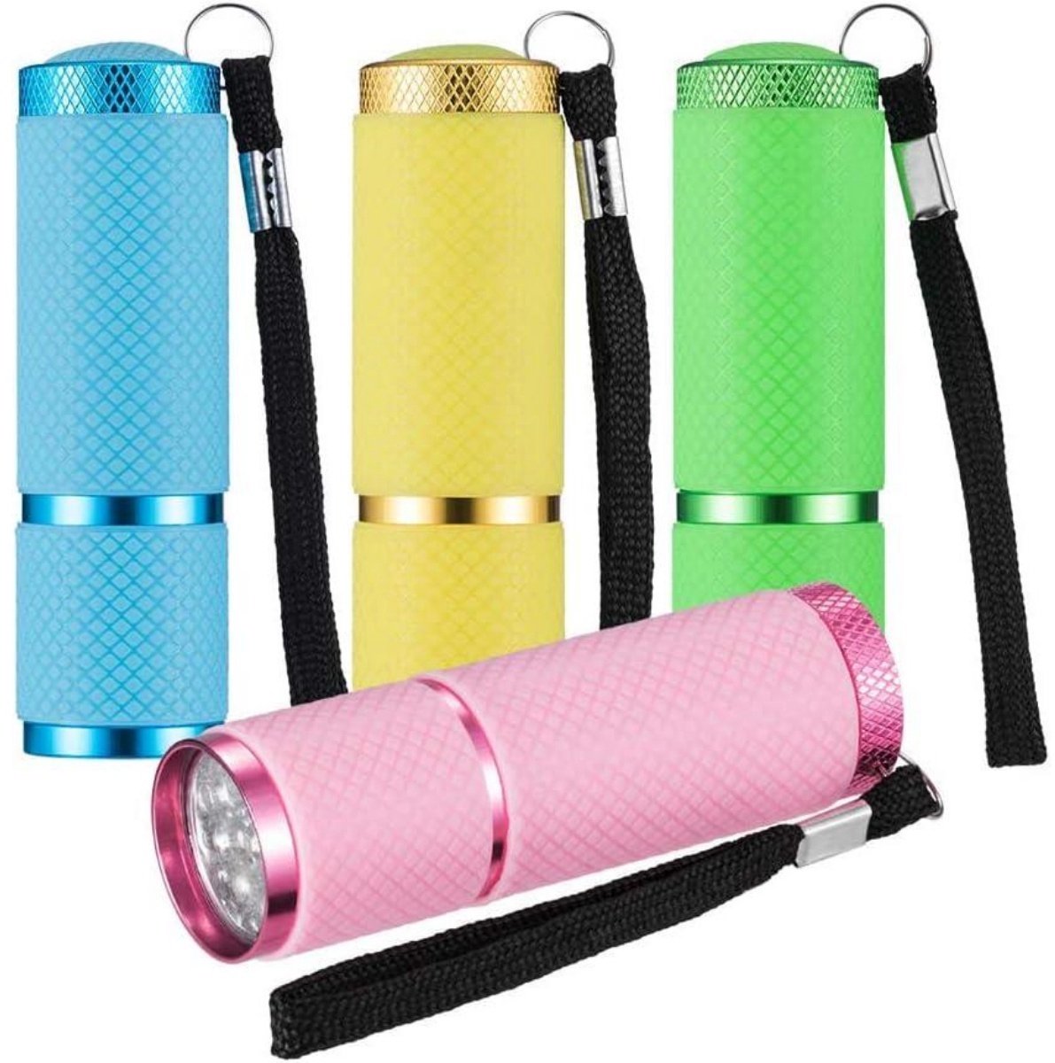 GELLDG 4 Stuks Mini Zaklampen - LED Zaklamp - Antislippen & Goede Lichtrichting - Geschikt voor Camping, Lezen en Wandelen - Kunststof - 8,7x2,6cm - Incl. 12 Batterijen