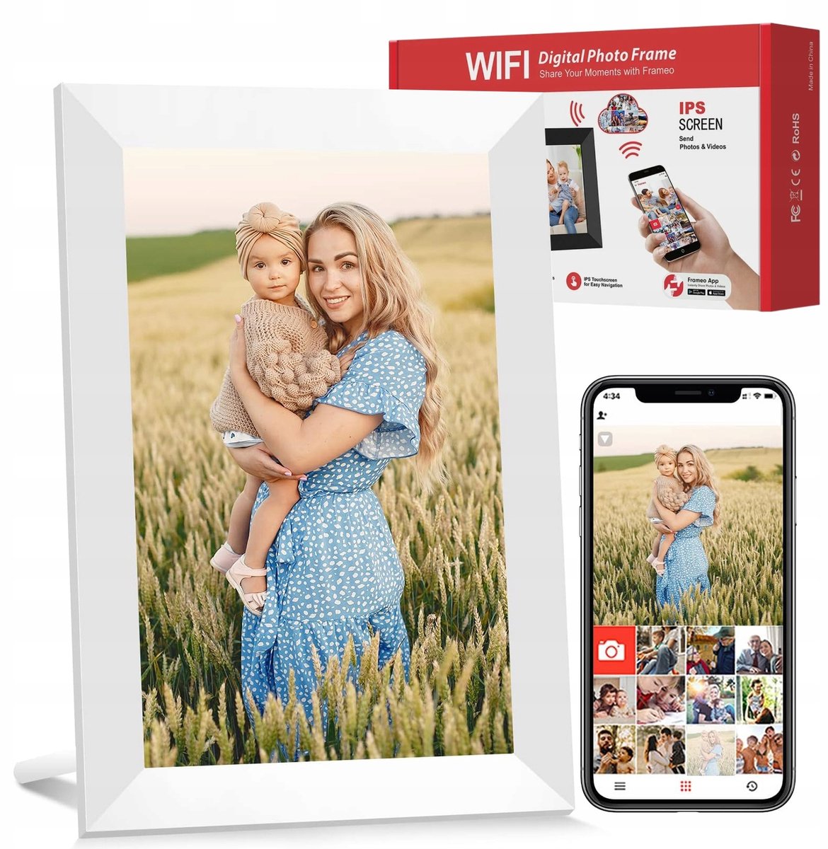 Digitale Fotolijst - Smart Fotolijst - Digitale Fotokader - Touchscreen - 10,1 inch HD - WiFi & Frameo App - IPS Display - 1280x800 - 32GB - Slaapstand - Foto's & Video's - Voor Senioren en Gezinnen - Cadeau