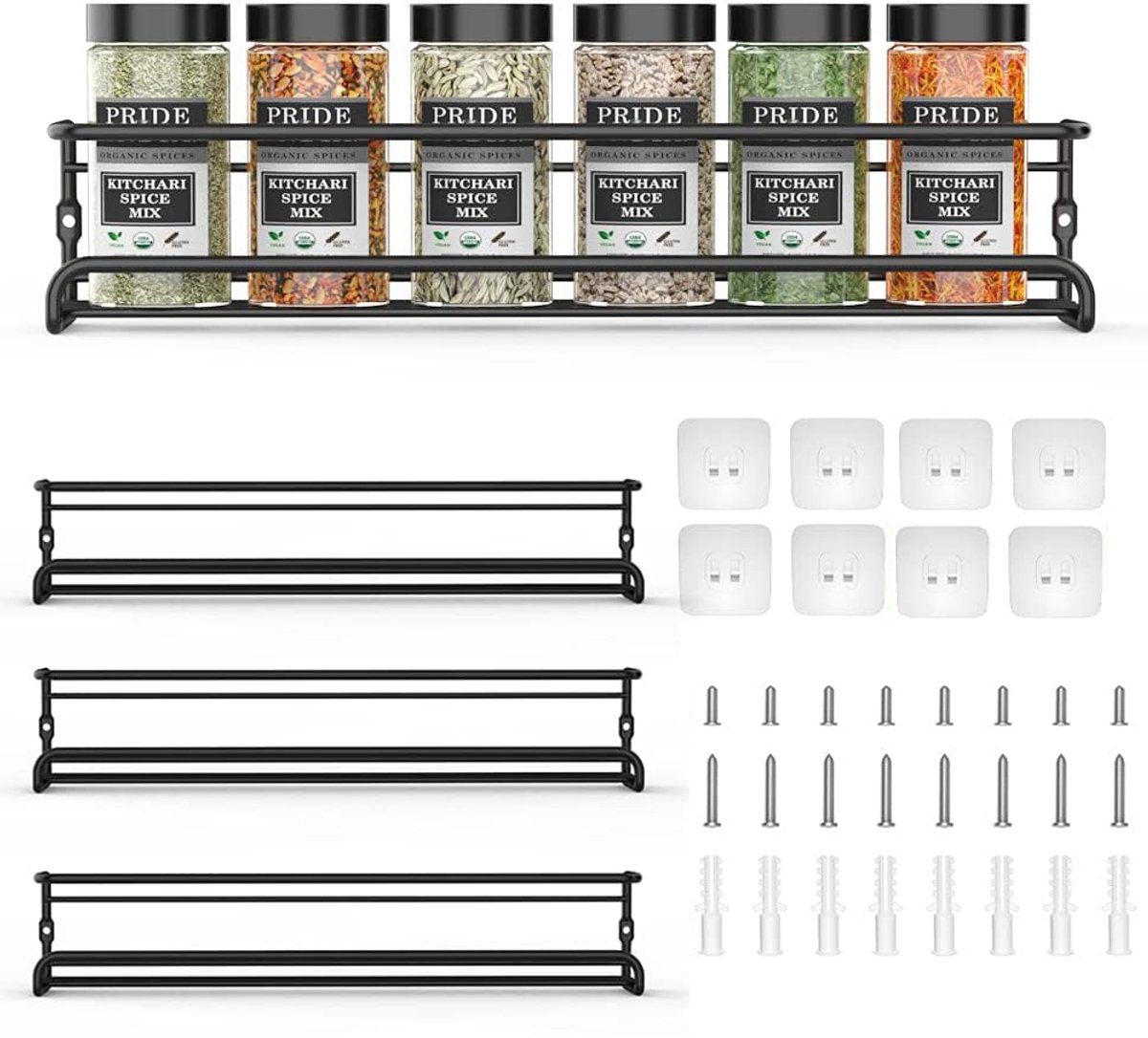 Kruidenrek 4 Stuks - Kruidenorganizer Voor Wandmontage - 4-Laags Hangend Kruidenrek - Keukenplank Voor Kruiden En Specerijen