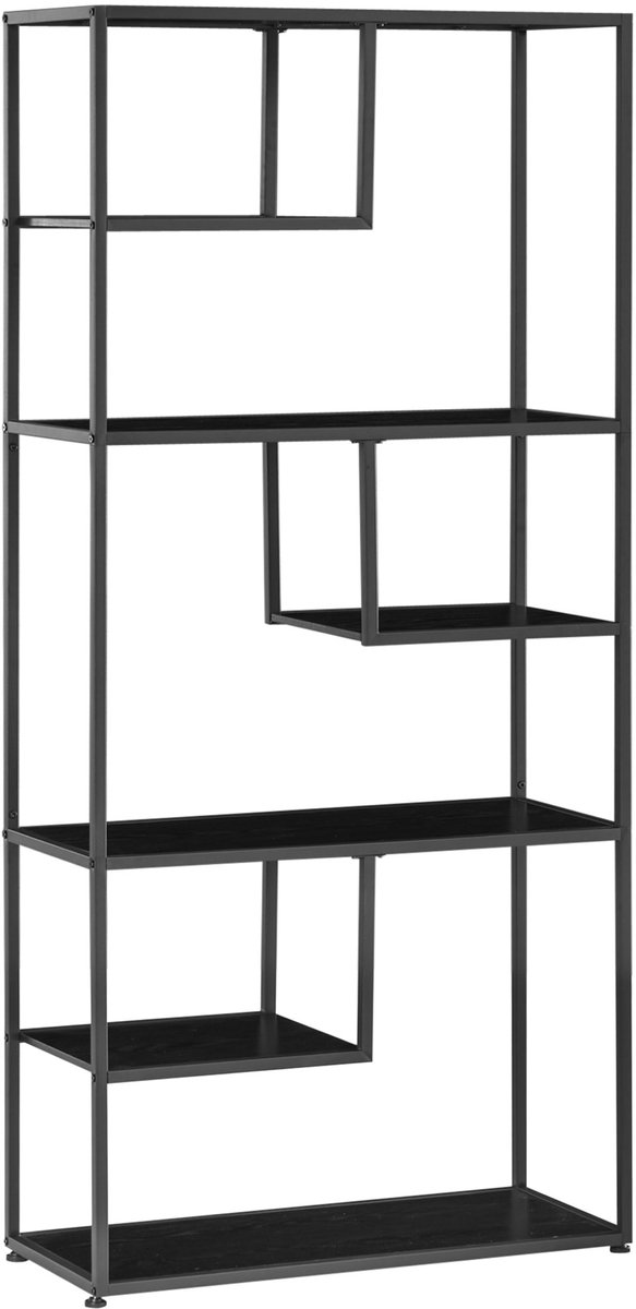 Boekenkast met 7 niveaus - stalen frame - industriële stijl - voor woonkamer - slaapkamer - keuken - 83 x 34 x 180 cm - Zwart