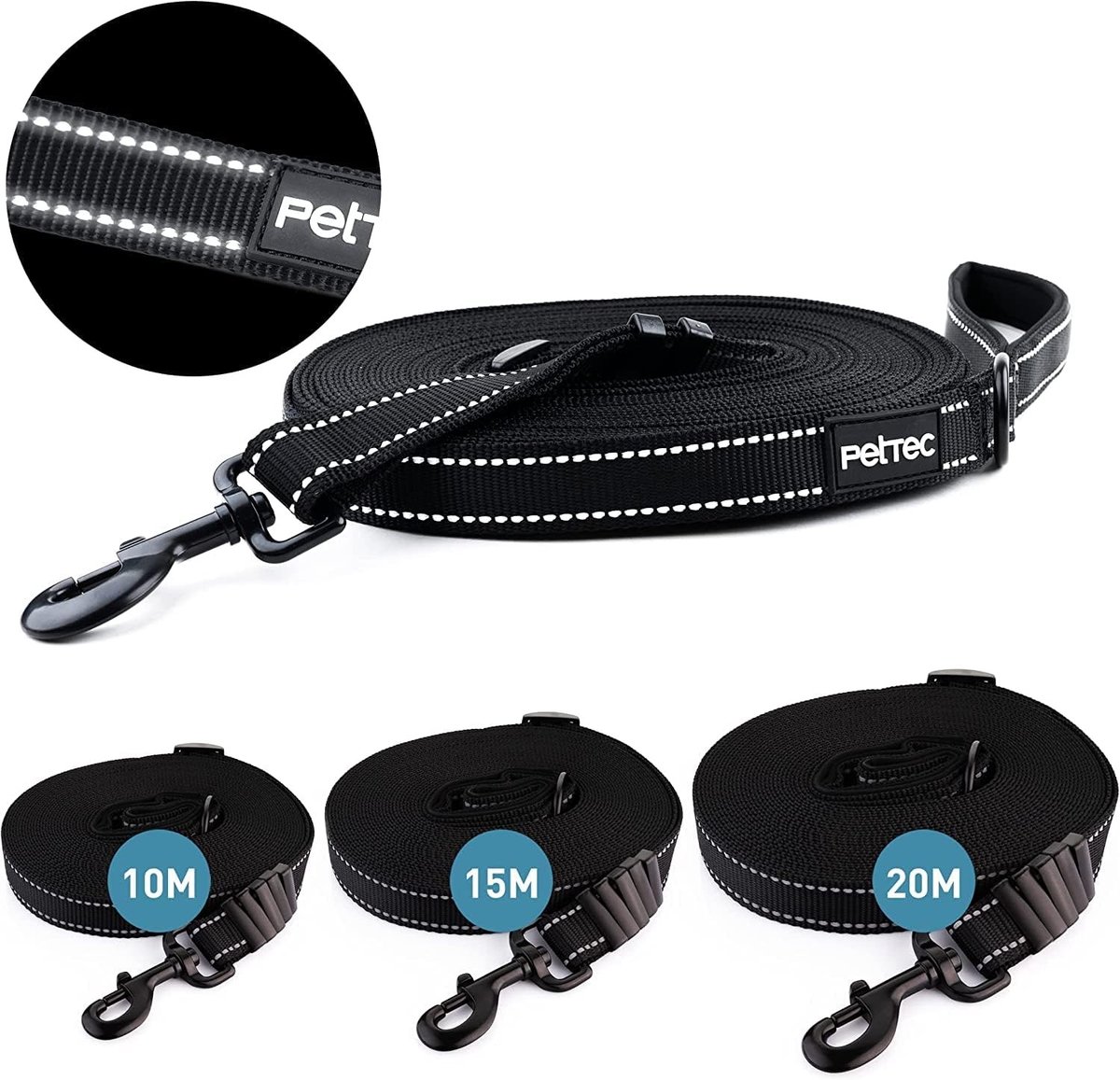 Lange Hondenriem - Zwart - 10 m - Extra Sterk Nylon - Voor Honden van Alle Rassen