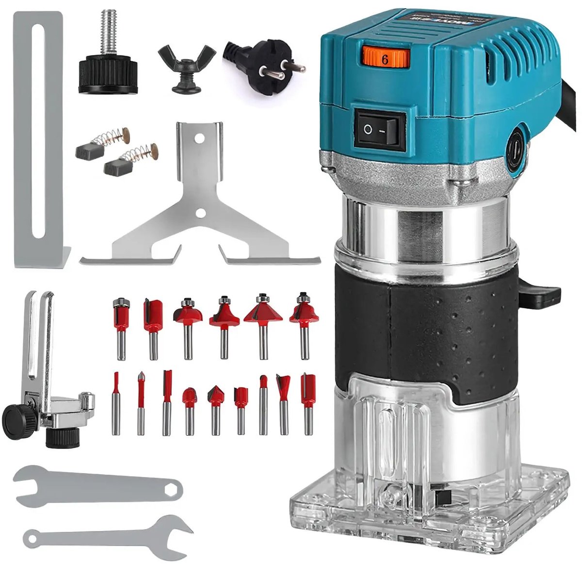 Loushops - Freesmachine - Freesmachines - Houtfrees - Houtfreesmachine - Elektrisch - 800W - 15 Delige set - Met transparent base