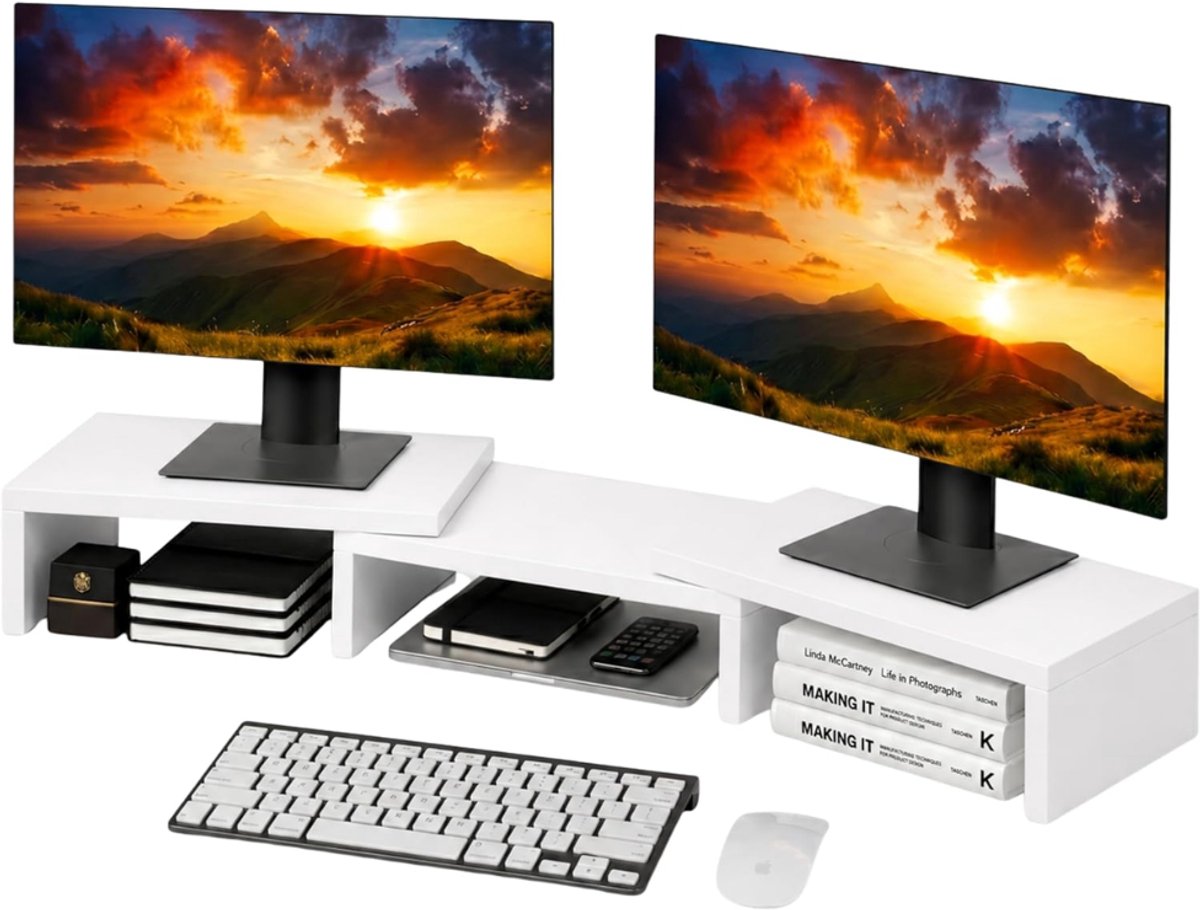 ZRNS® Beeldscherm Verhoger - Monitor Standaard - Computerstandaard - 3 Planken - Wit