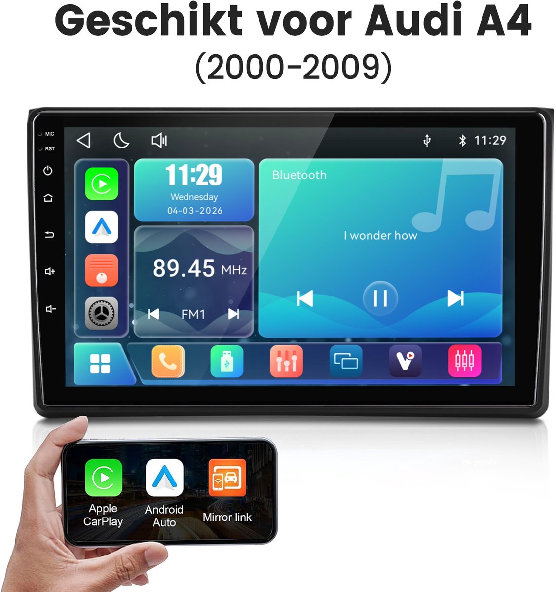 Junsun lINUX Draadloos Carplay & Andriod Auto Geschikt voor Audi A4 8E 8H B6 B7 2000-2009 - 9 Inch HD TouchScreen - Bluetooth - GPS navigatie- WiFi -FM - RDS- Airplay - Quad-core processor
