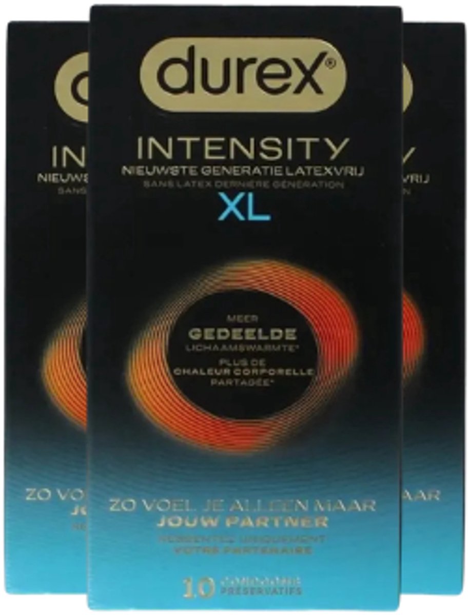 Durex Intensity Condooms XL - Nieuwste generatie ultradunne, latexvrije condooms voor mannen – Gedeelde lichaamswarmte - 3 x 10 stuks - Voordeelverpakking