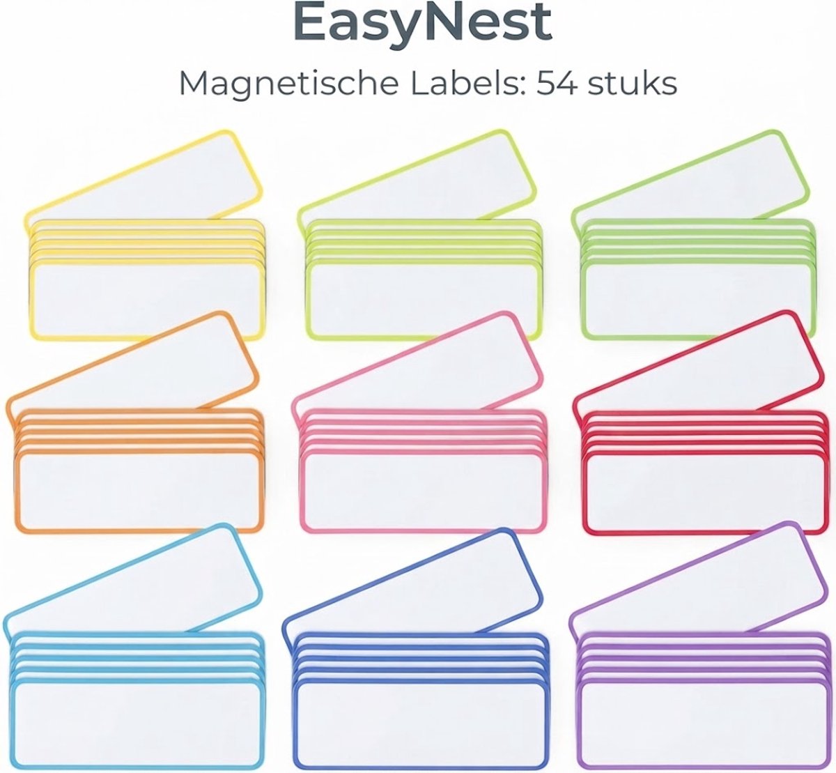 Magnetische Schrijfstrips Set van 54 – Beschrijfbare Magnetische Labels 80 x 30 mm – Herbruikbare Magneten voor Whiteboard, Magneetbord en Planning – Meerdere Kleuren