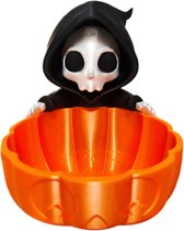 Halloween-snoepschaal 'Magere Hein' – Halloween-snoephouder – 'Trick-or-Treat'-snoepschaaltje – Decoratie voor Halloween-feest – Feestelijke decoratie – Decoratieve tafelhouder voor snoep of sleutels – Oranje