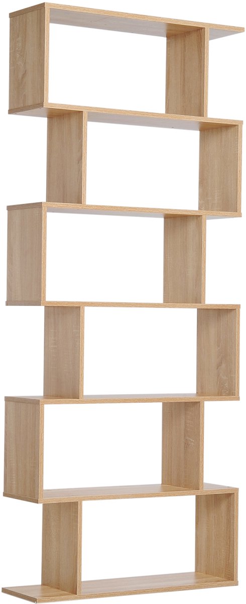 Boekenkast Zig Zag - 80x23x192 cm - 6 niveaus - licht eiken