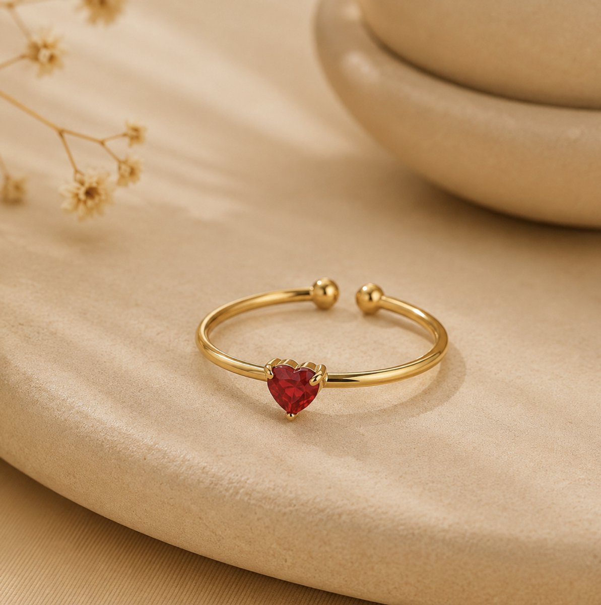 Maevi® Geboortesteen Ring - Maand: Juli - Geboortesteen / Geboorte Cadeau - Kraamcadeau - Ring / Sieraad - Geboortesteen / Birthstone - Hoge Kwaliteit - Roestvrijstaal / RVS / Stainless Steel - Verkleurt Niet - Incl. Luxe Verpakking - Verstelbaar