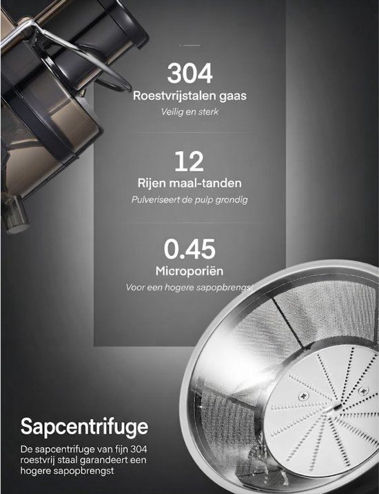 Lìon® Sapcentrifuge - 65 mm - En Groentesapcentrifuge - Fruit- Zwart - 31cm x 26cm x 15cm van Lion — afbeelding 2