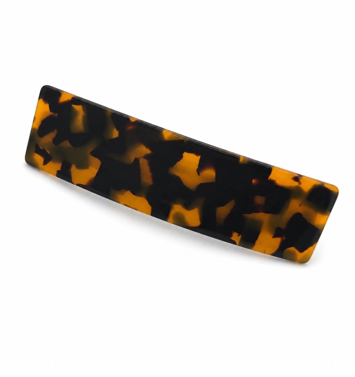 Kunststof haarspeld bruin en zwart met tijgerprint schildpadmotief 85x15 mm met french barrette clip