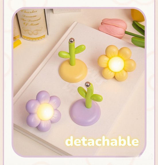 Namajunas - Nachtlampje - 4 stuks - Mini nachtlampje met magneet bevestiging - Creatieve bloem lamp als decoratiestuk - Tafel decoratie - Bureau decoratie - Nachtlamp - Bedlampjes slaapkamer nachtkast - Cadeau voor scholieren en kinderen van Namajunas — afbeelding 4