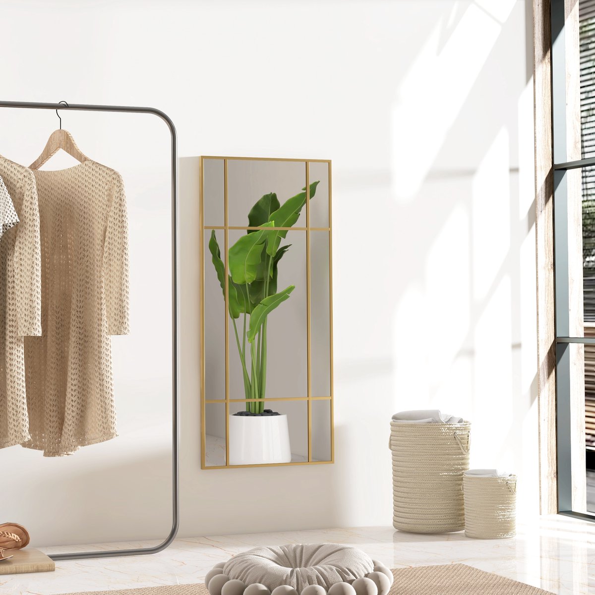 COVREO Wandspiegel 110 x 50 cm goud, metalen frame, rechthoekig