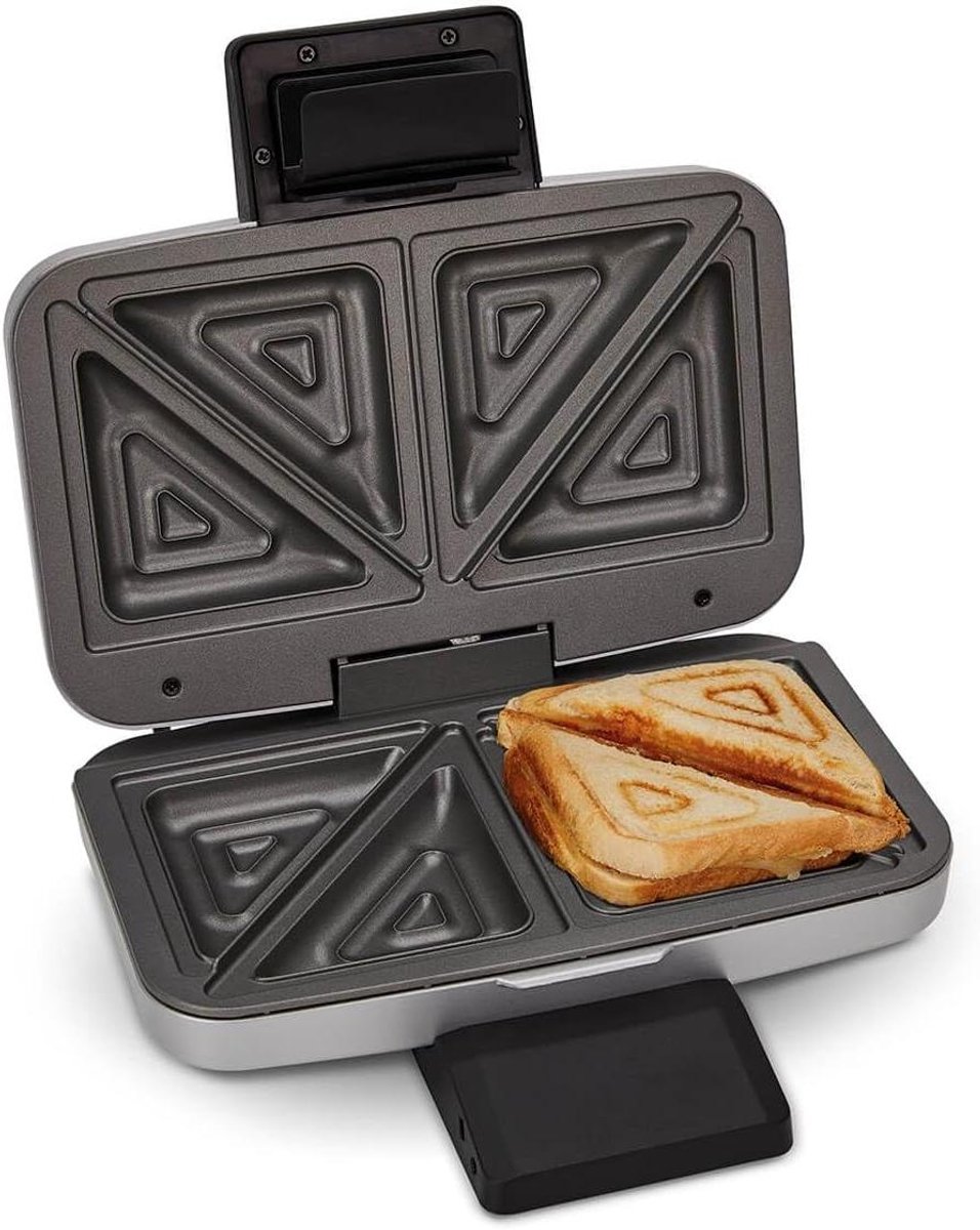 Sandwichmaker voor 2 Toasts - Tosti Apparaat Toastapparaat - Snacks Maken - XXL Vullingen Diepe Platen - 1000 Watt - Zilver