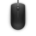 Souris optique Dell noire filaire, vue de dessus, avec molette.