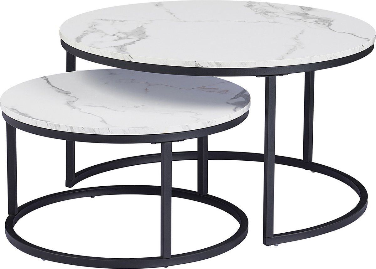 Salontafel Zwart - Luxe, Marmour Look en Zwart Frame - Voor Eetkamer, Woonkamer en Kantoor