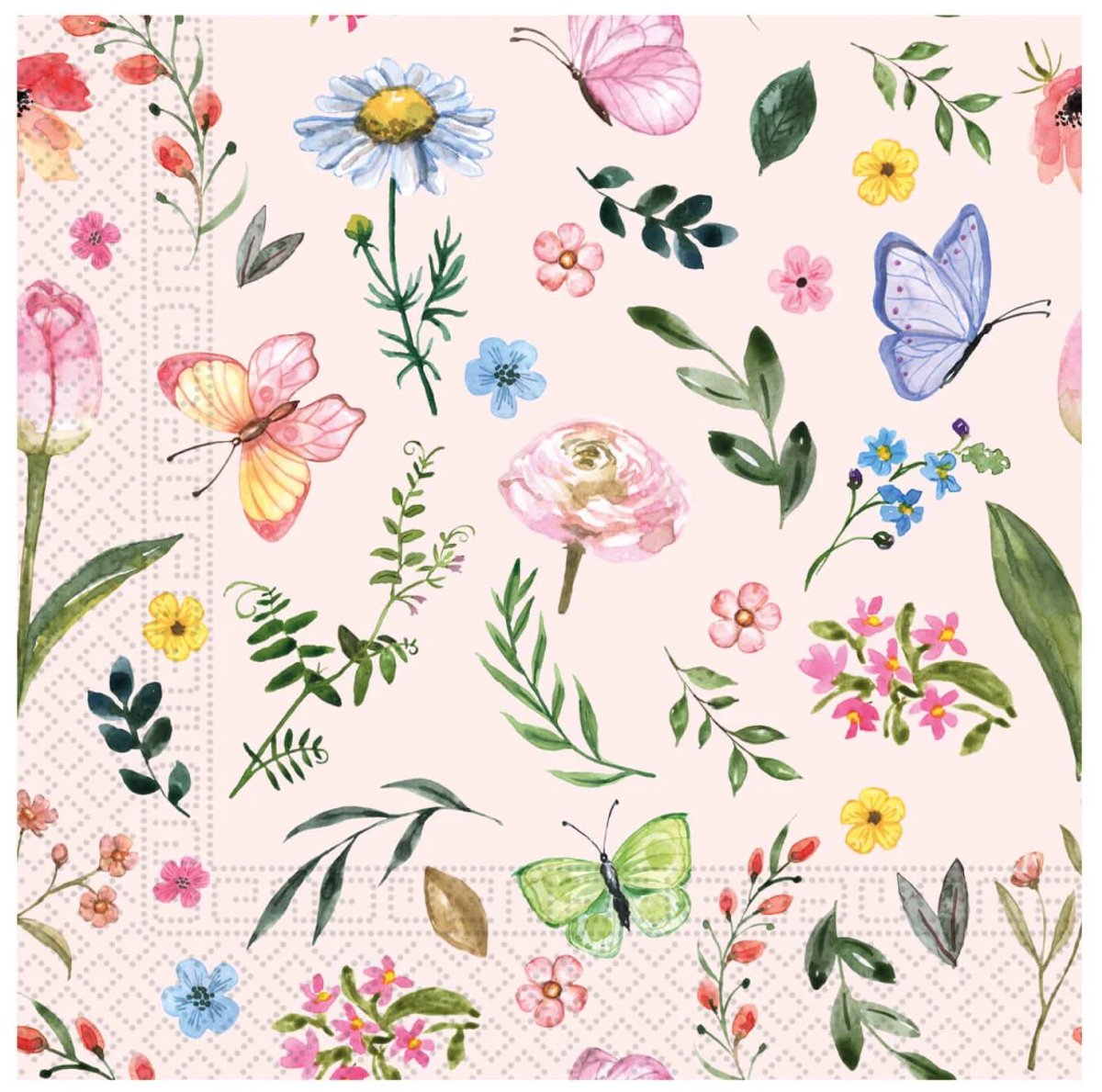40 Vlinder - Bloemen Servetten - Butterfly Pink - Roze - Groen - Blauw - Geel - Paars - 33 x 33 cm - 3-Laags - Decorata