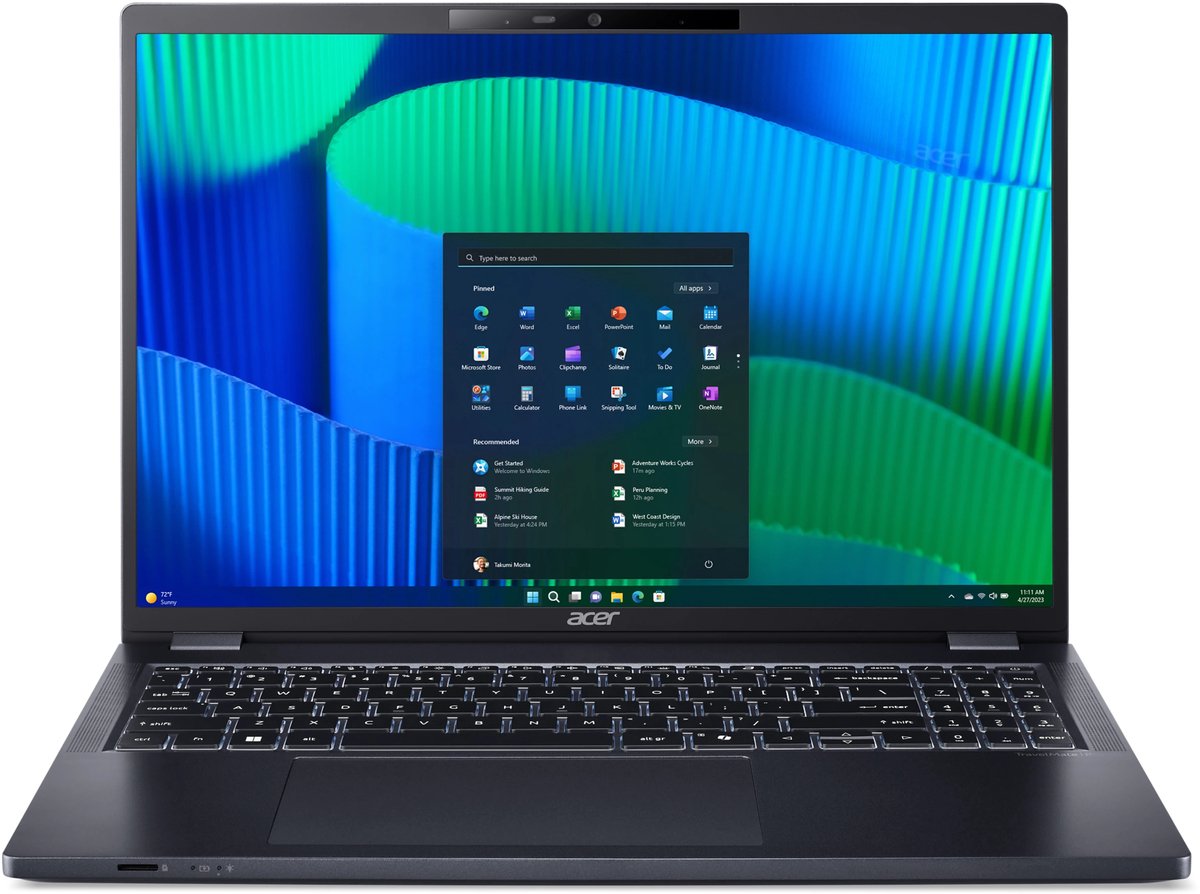 "Acer TravelMate P4 16 TMP416-53-TCO-720J Intel Core Ultra 7 155U Laptop 40,6 cm (16"") WUXGA 32 GB DDR5-SDRAM 512 GB SSD Wi-Fi 6E (802.11ax) Windows 11 Pro Blauw"