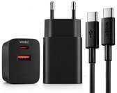 WiseQ 33W Ultra-Snellader - Dubbele snellader USB A & USB C Poorten - Geschikt voor Samsung, Huawei, Oppo, iPhone 15 & MacBooks - Inclusief 1m USB-C - USB C Kabel - Premium Zwart