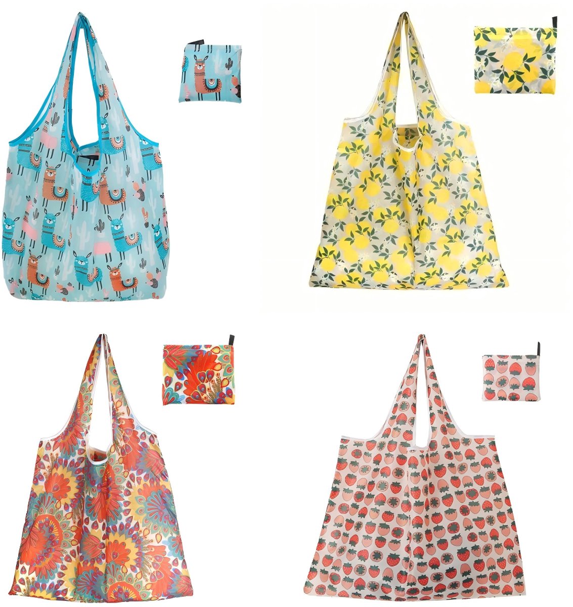 Set van 4 – Opvouwbare boodschappentassen – 46 x 60 cm – Grote opvouwbare boodschappentassen – Herbruikbaar – Geschikt voor boodschappen, reizen en dagelijks gebruik – Set 4