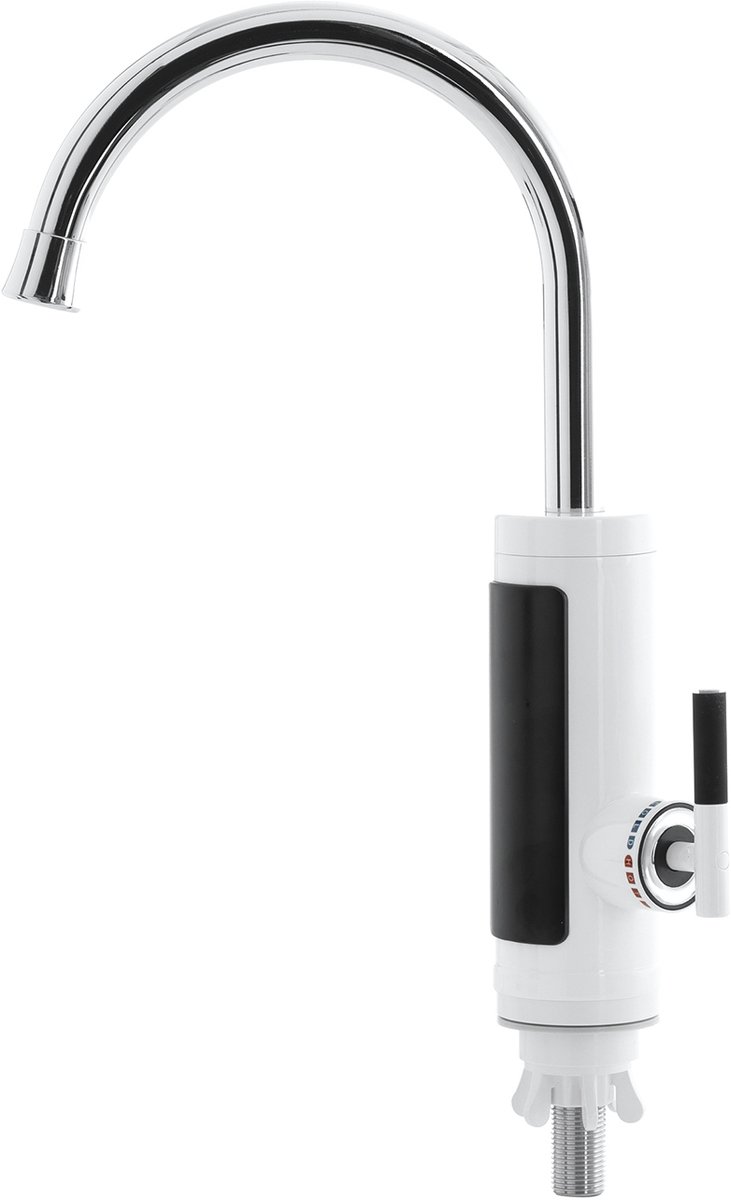 EASYmaxx Warm- en koudwaterkraan met doorstroomboiler, met digitale led-temperatuurweergave, ideaal voor werkplaats, garage, camping, tuin en terras, eenvoudige montage, wit/roestvrij staal