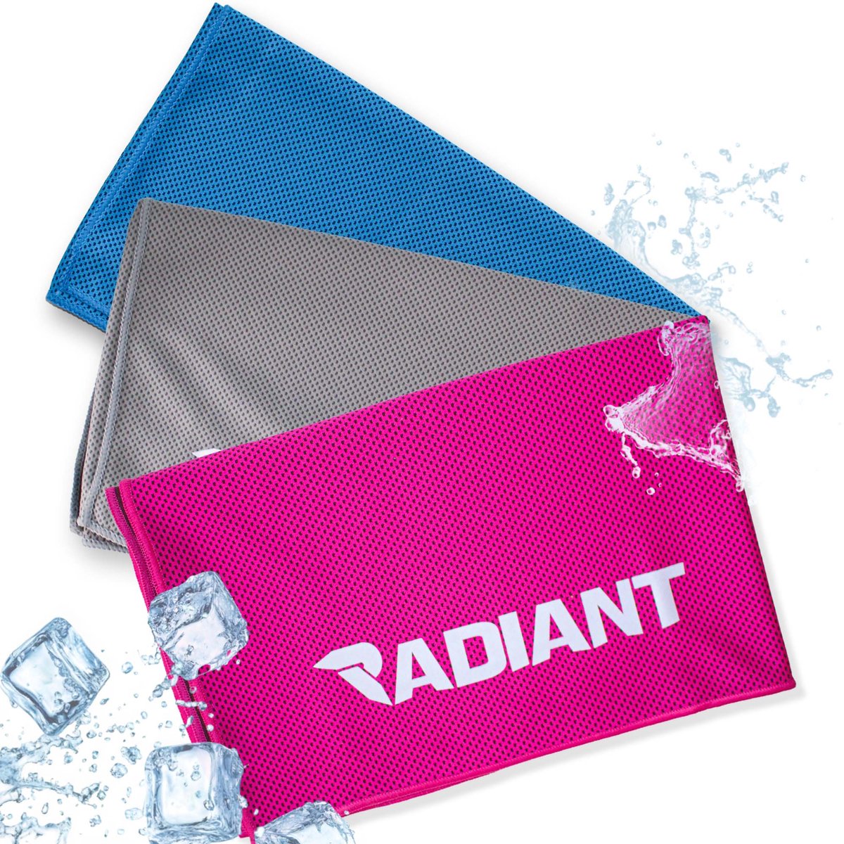 Radiant - verkoelende handdoek - 3 stuks - Sneldrogend - 100x30cm - Roze/Grijs/Lichtblauw - Outdoor en Indoor sporten - Backpacken en Reizen - coolingtowel - ijshanddoek - koelhanddoek - yoga - tennis - pilates