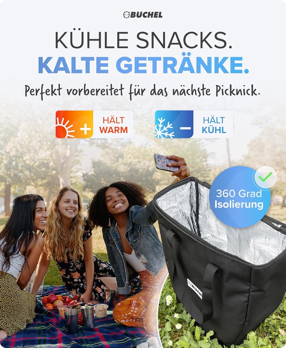 Koeltas - Zwart - Houdt tot 12 uur koel - Geschikt voor warmhouden - Voor Winkelen en Picknick