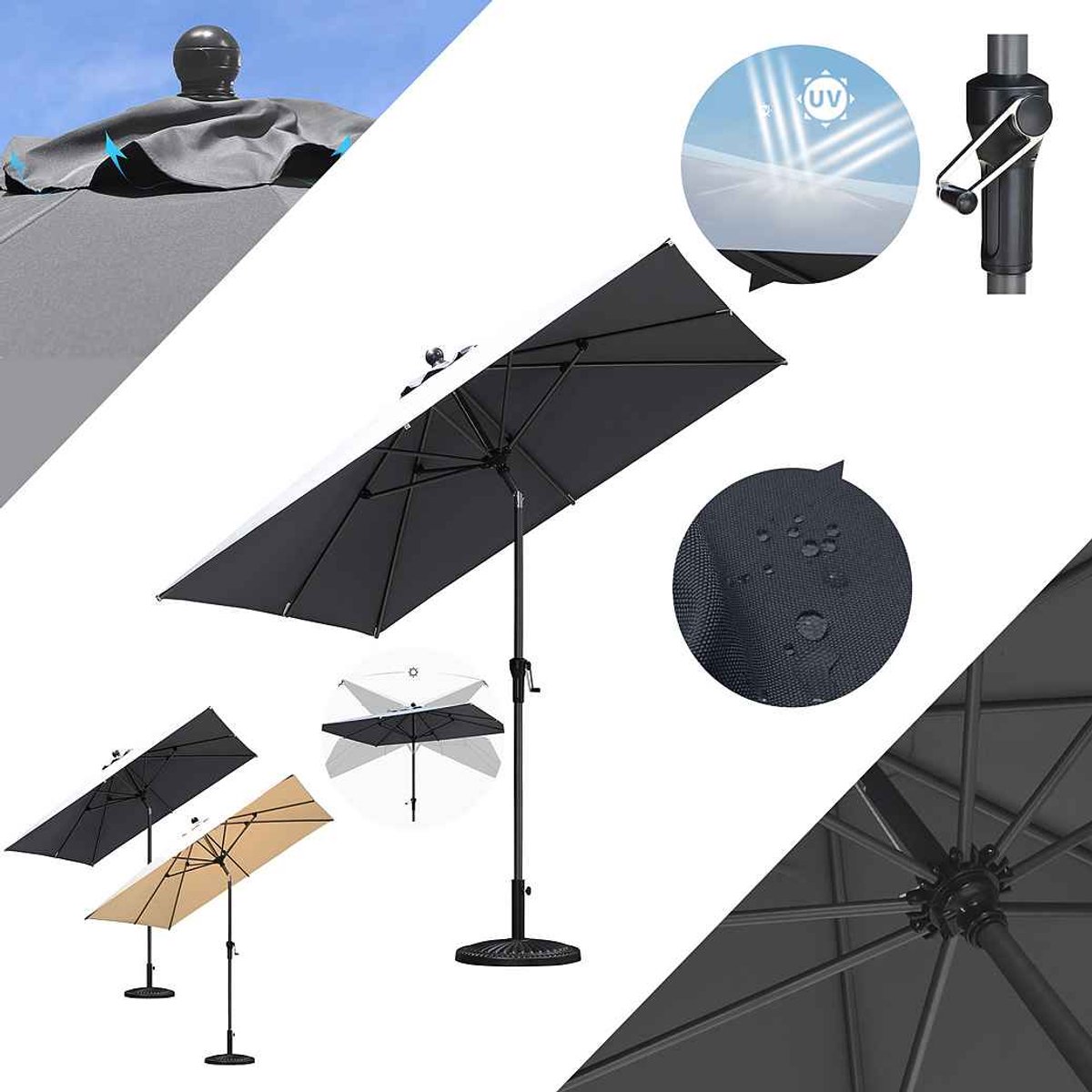Purple Leaf Centre-Pole Parasol 250x250 cm - Tiltable - Grey