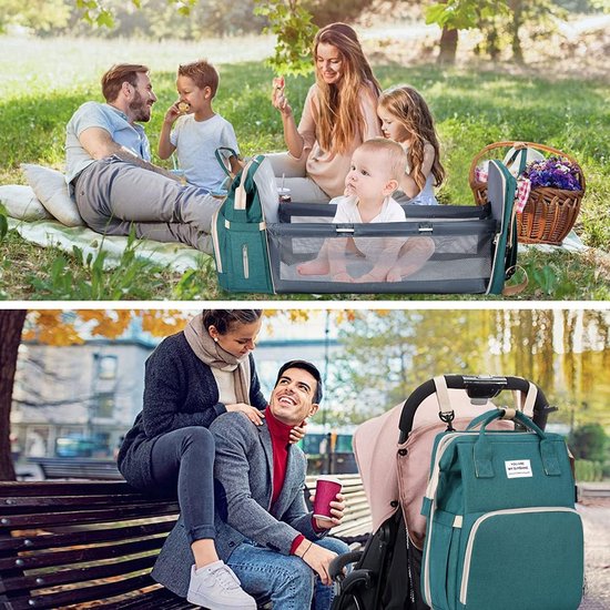 Luierrugzak voor baby's, reistas met draagbaar, grote capaciteit, multifunctionele luiertas, waterdicht, voor flessen, rugzak, Groen, Une taille, Casual — afbeelding 2