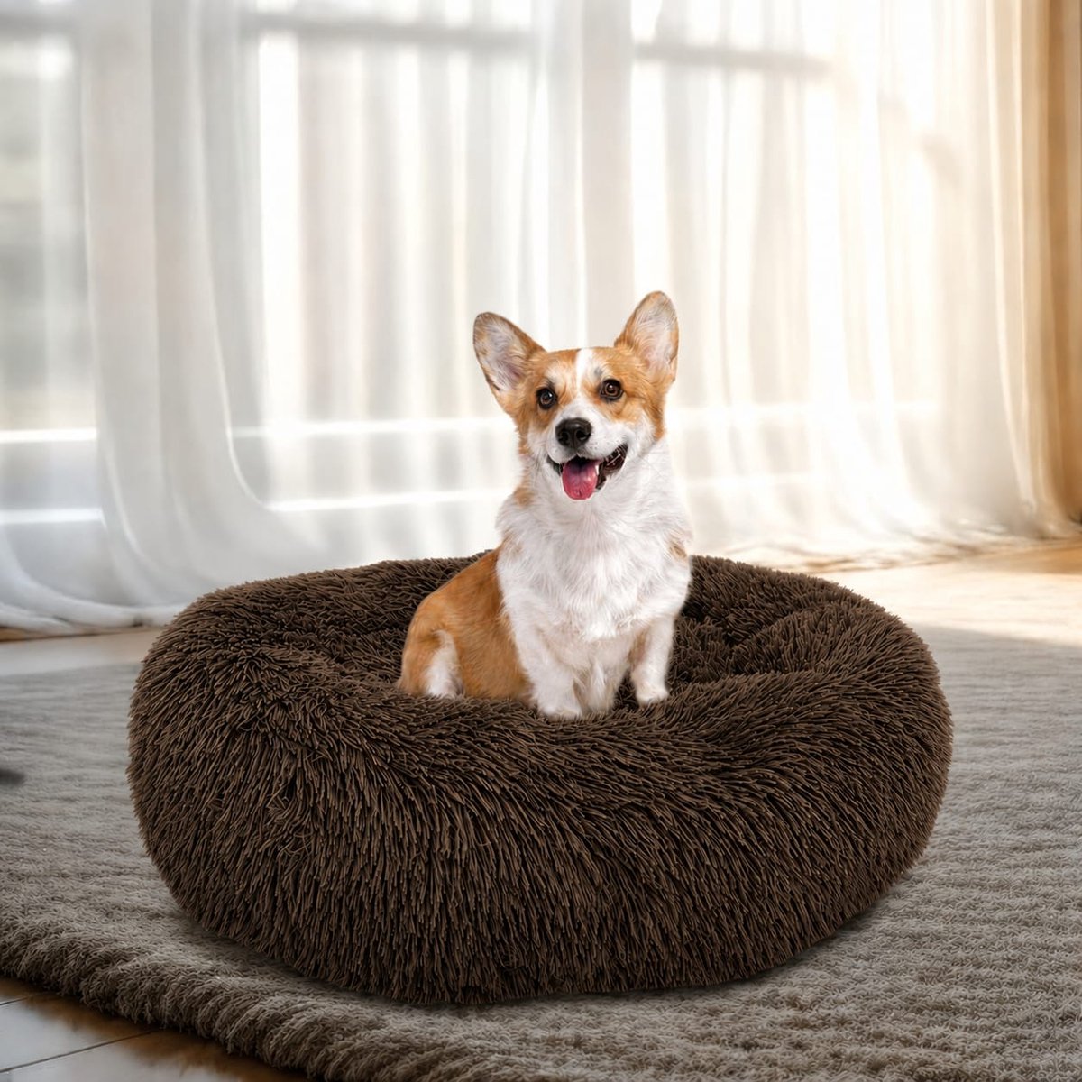 90 cm extra groot kalmerend honden- en kattenbed, pluche donut-huisdierenbedden voor honden en katten, zacht puppy kitten knuffelig rond bedkussen, wasbare warme hondenbedden voor verbeterde