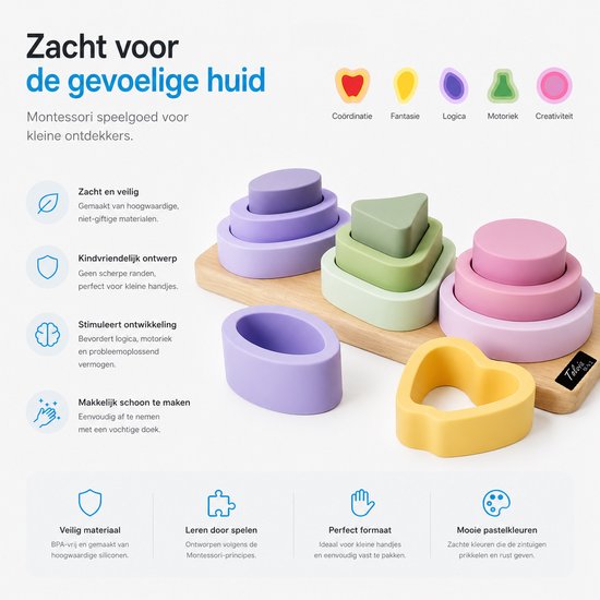 Tolvia Montessori Houten Stapelspeelgoed - Fruit Stapel Puzzle voor Peuters - Educatief Speelgoed 2-3 Jaar - Fijne Motoriek & Kleuren Herkennen — afbeelding 5