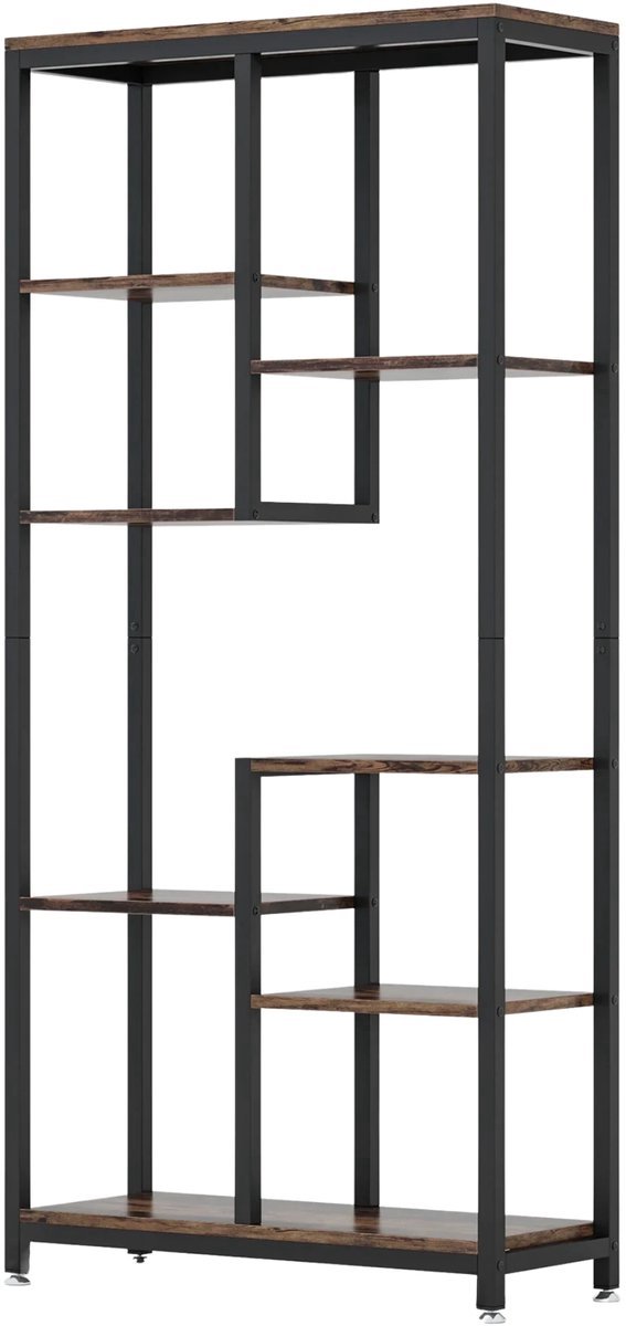 Boekenkast 30 cm Bruin - Metaal, 8 Lagen en Boekenrek Opbergrek - Voor Woonkamer, Kantoor en Slaapkamer