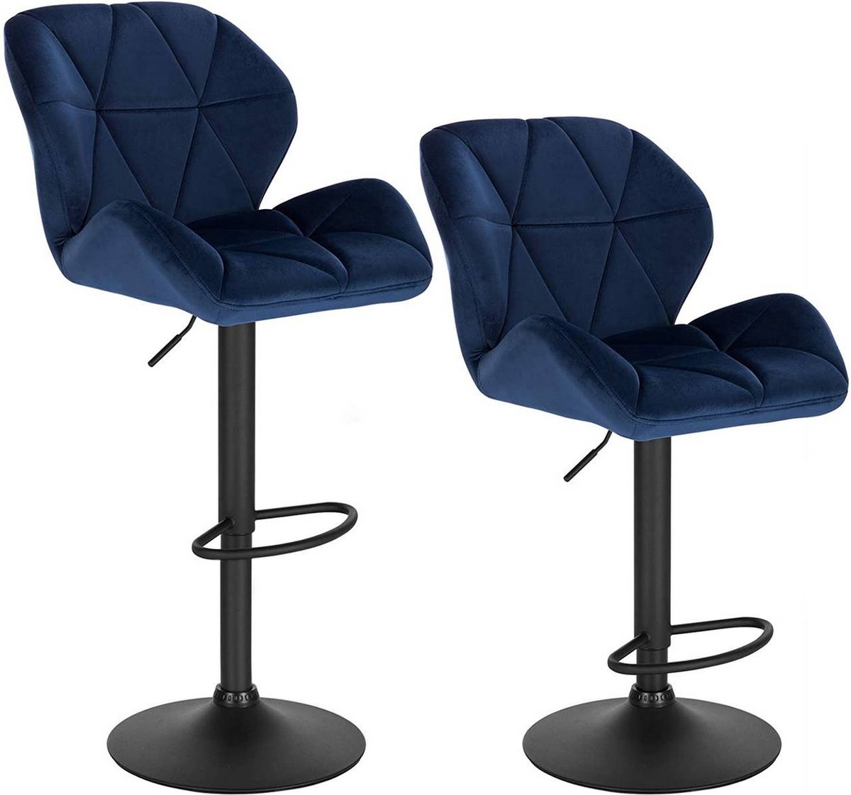 Barkrukken Set 82cm Blauw - Verstelbaar, Velvet en Met rugleuning - Voor Eetkamer, Keuken en Woonkamer