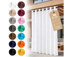 Lantigo Buitengordijn Wit 155x220 cm regen zon bestendig | Privacyscherm pergola overkapping carport ringen tuin