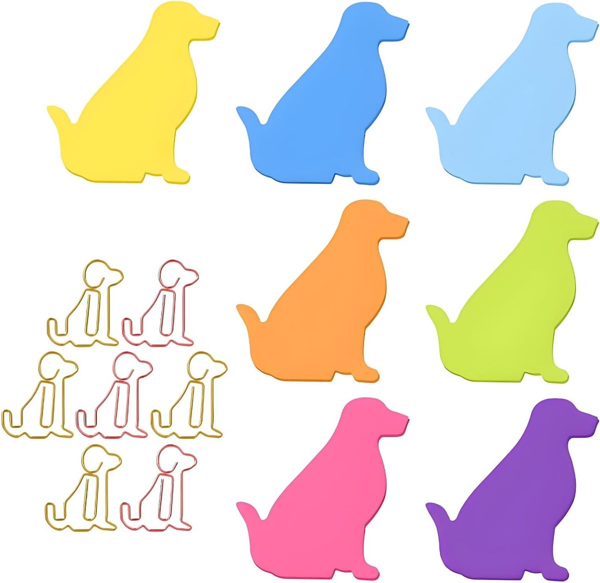Schattige zelfklevende notities voor honden, 210 kleurrijke vellen met 7 paperclips, perfect voor kantoor, studie en aantekeningen