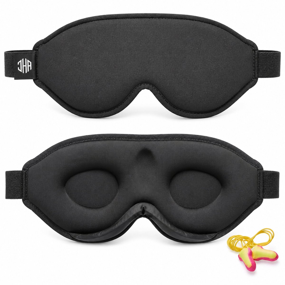 JHA 3D Slaapmasker - Lichtblokkerend Oogmasker voor Slapen & Reizen - Comfortabel Memory Foam - Verstelbare Band - Zwart