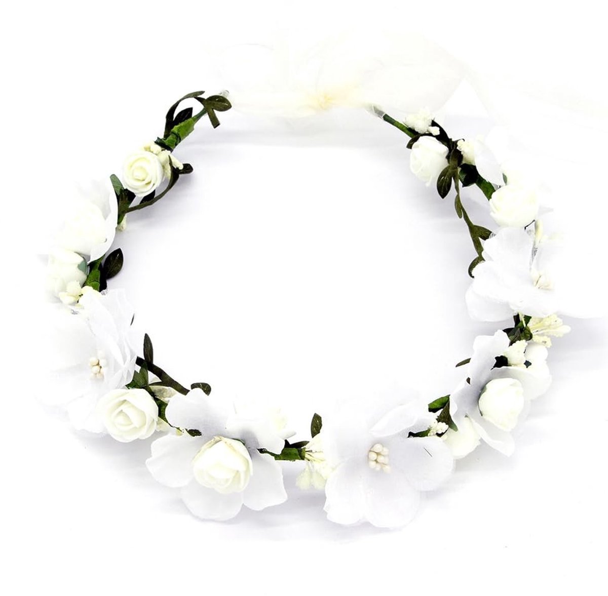 Dailygoods- Bloementak Kroonhoofdband - Bloemenkrans - Haaraccessoires - Verstelbaar Lint - Hypoallergeen - Perfect voor Bruiloft