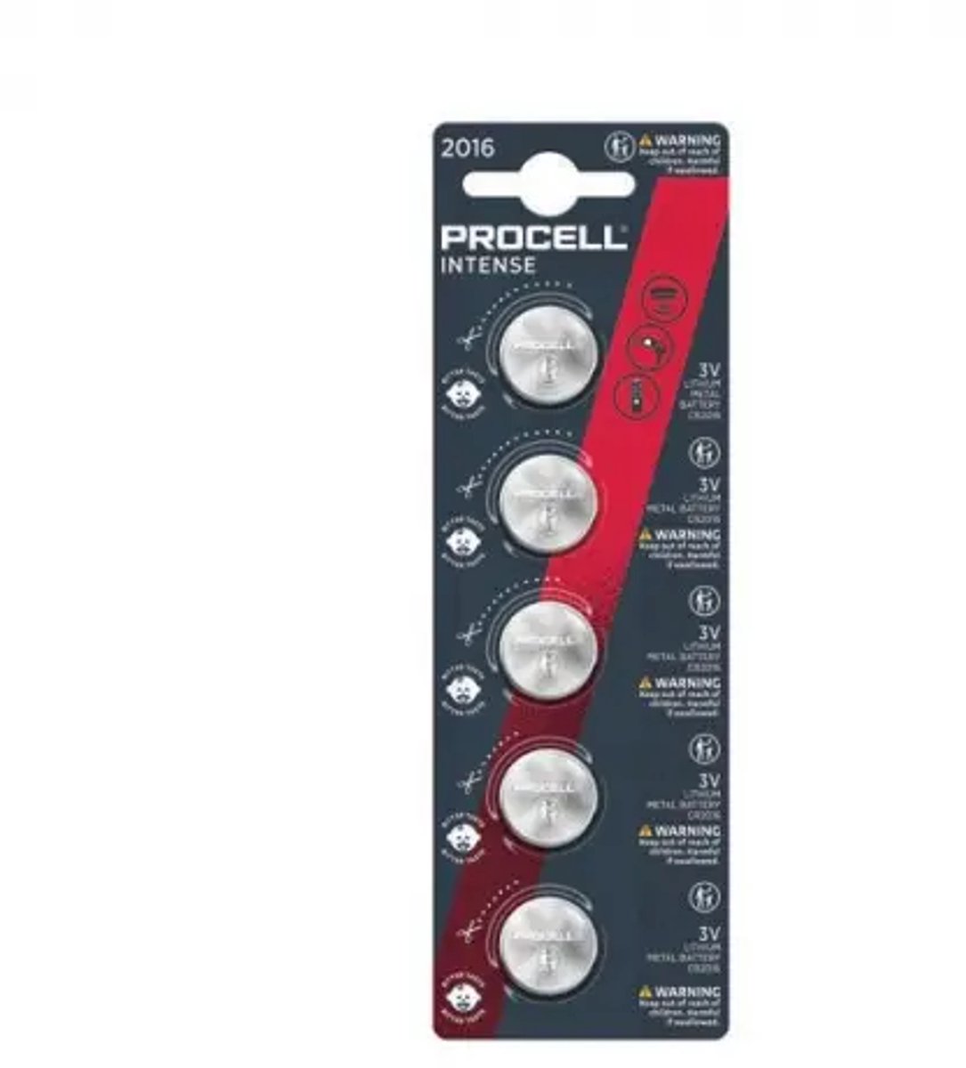 Procell Intense batterij lithium knoopcel PC LiCOIN 2016 3V - verpakking van 5 stuks (5000394169081)
