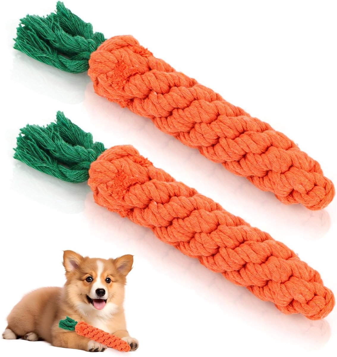 2 Stuks Honden Touwspeelgoed met Wortelontwerp - Kauwspeelgoed voor Puppy’s en Volwassen Honden, Duurzaam en Leuk voor Interactief Spel