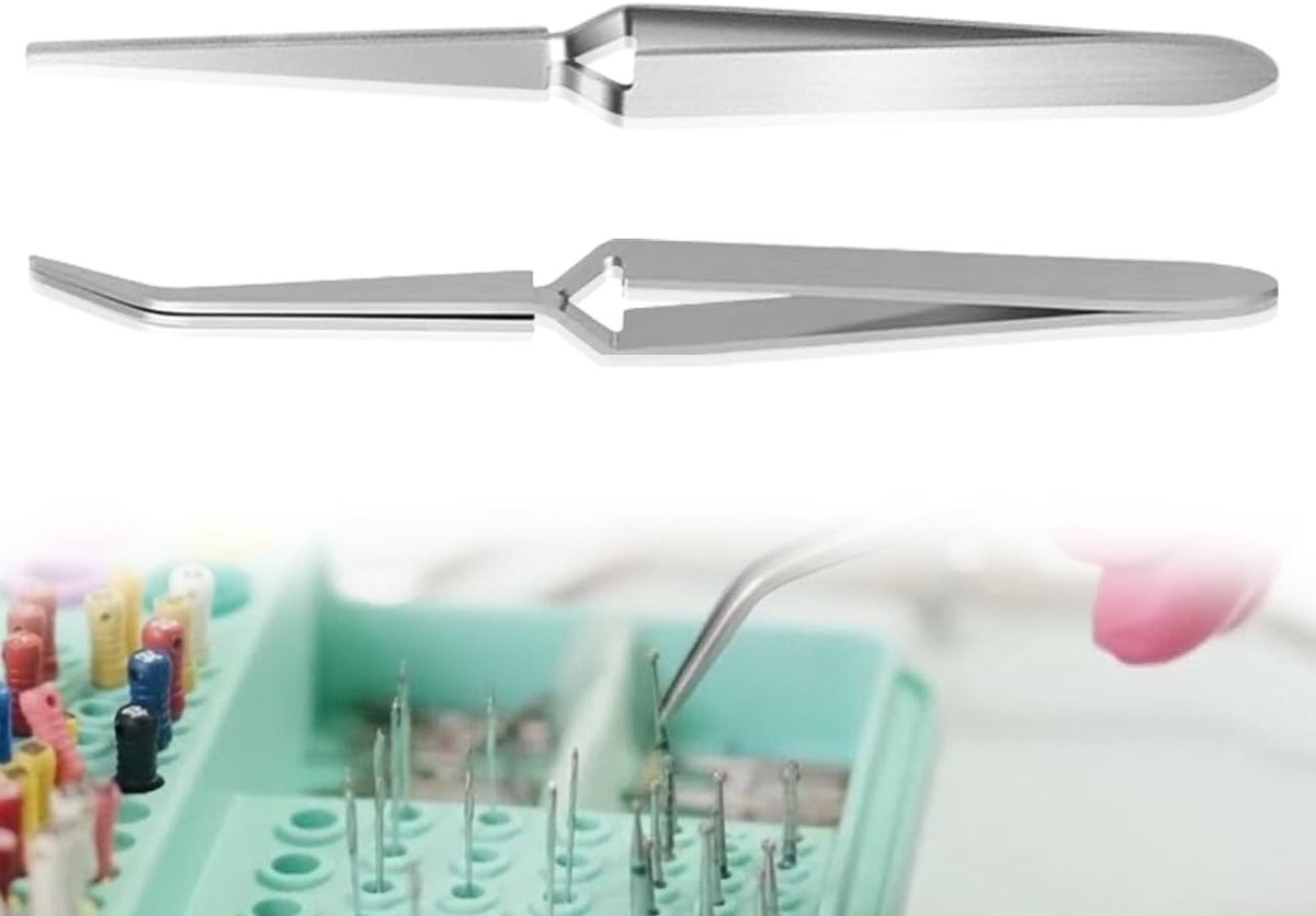 Set van 2 precisie pincetten voor splinters, gebogen en rechte modellen, roestvrij staal, ideaal voor knutselen en hobbywerk