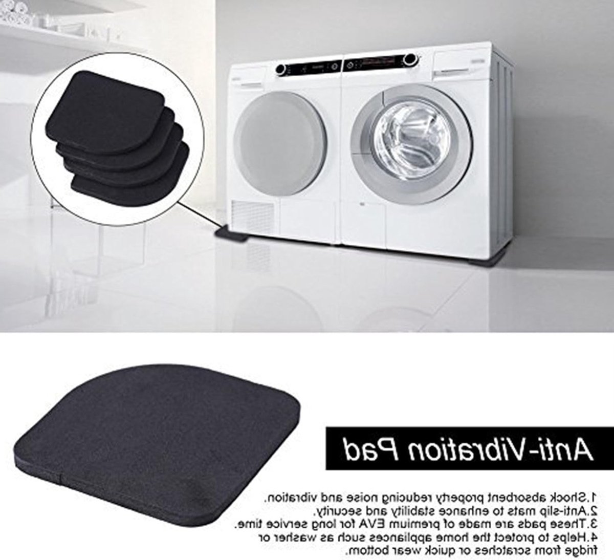 Set van 4 Antivibratie Pads van Rubber voor Wasmachine en Koelkast - Geluiddempende Voeten voor Huishoudelijke Apparaten